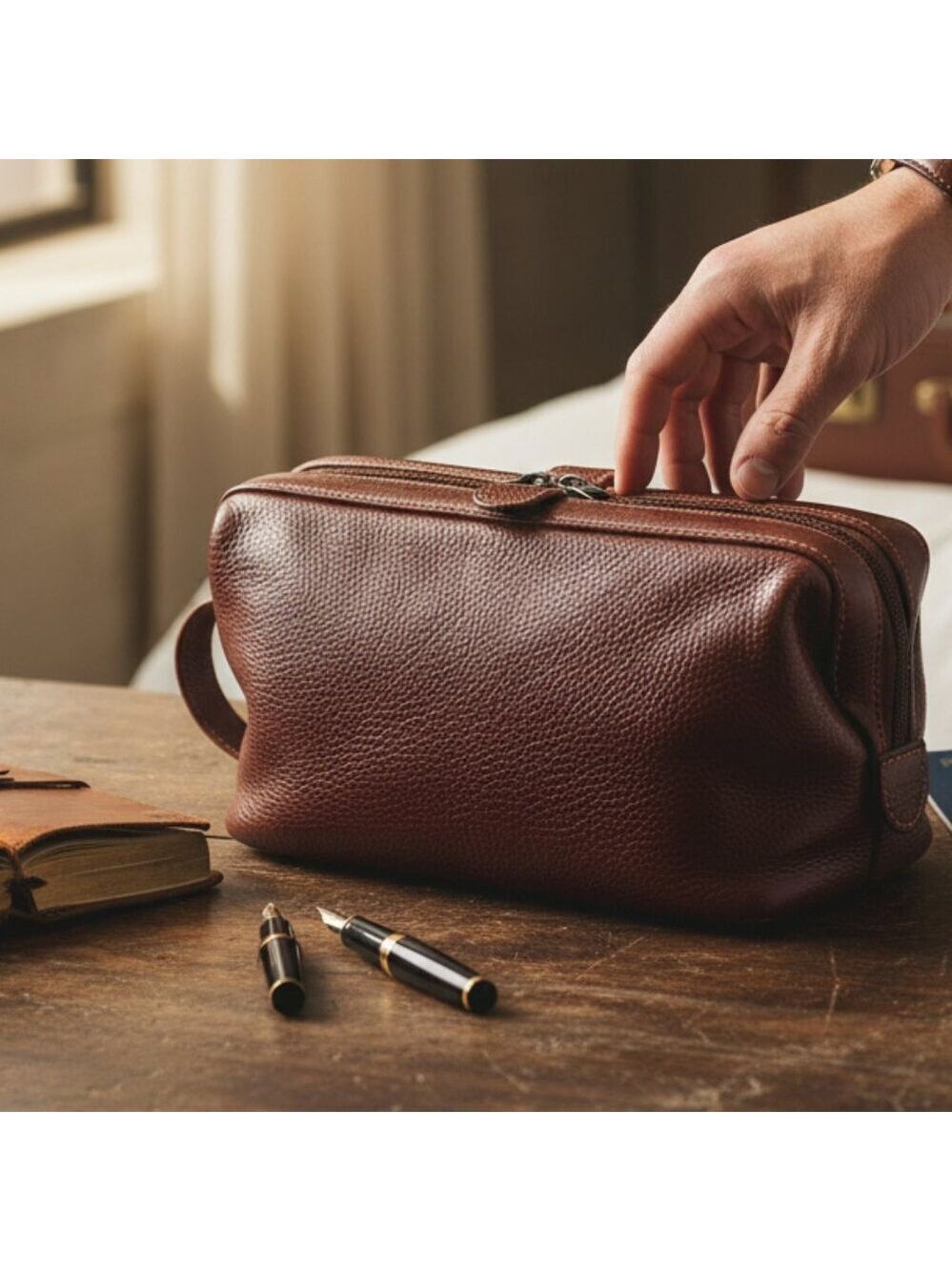 Classico Leather Shave Kit | Brown Leather Dopp Kit | Made in Colombia | Travel
